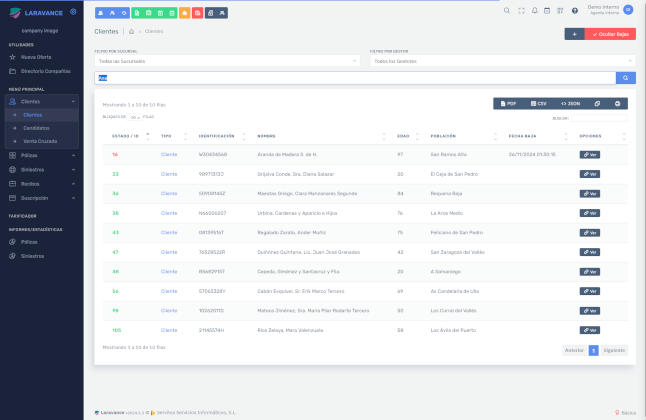 Lista de clientes programa de gestión con datos organizados