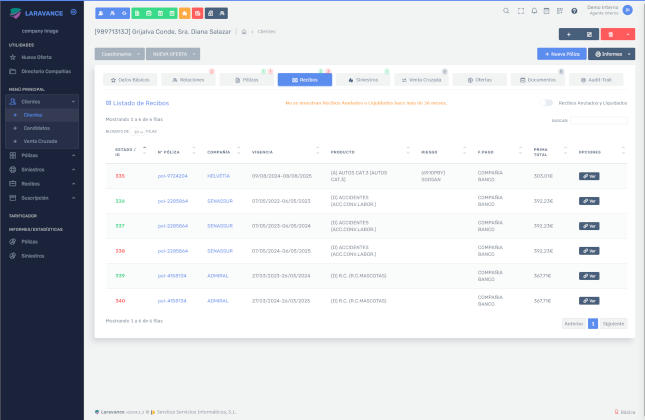 Lista programa de gestión de recibos pendientes de pago en el banco
